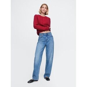 Gap Cable Knit Sweater Stretch Red Fisherman Preppy Coastal Classic Cotton M